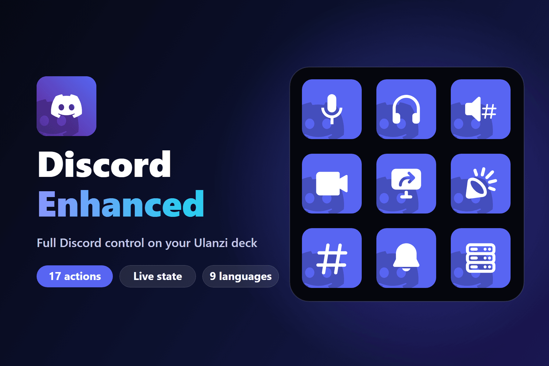 Discord Enhanced cover showing voice, channel and Soundboard buttons